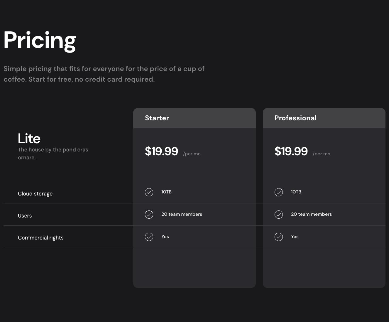 Bootstrap Pricing Component